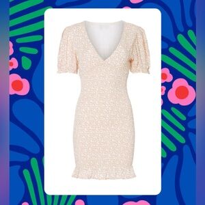 AREA pink Cream smocked Floral Mini Dress puff sleeves Rent the Runway Small